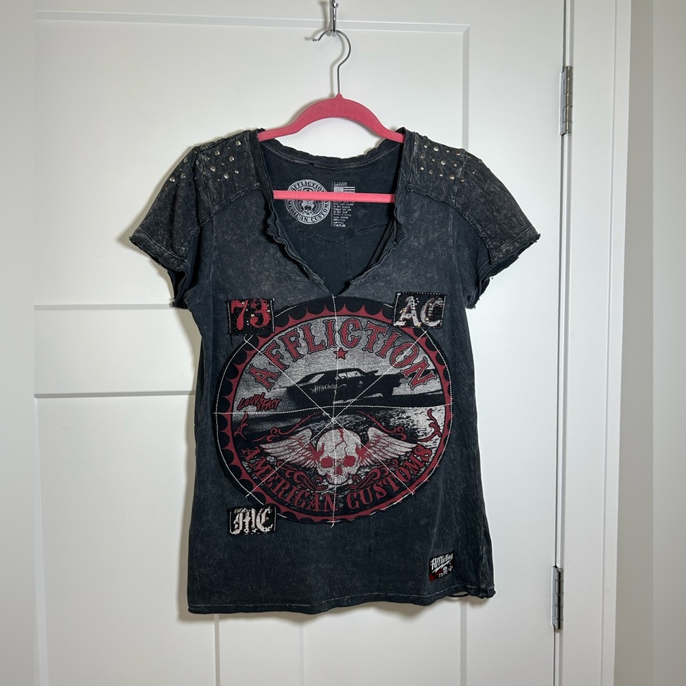 Affliction biker T shirt distressed